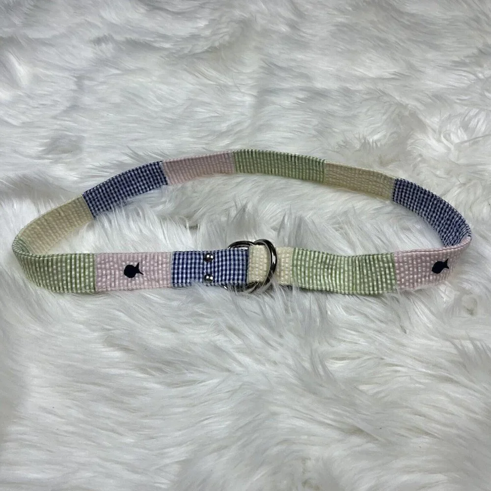 Blue Fish River Maax Belt Patchwork Seersucker D-Ring Preppy Pastel Size Medium